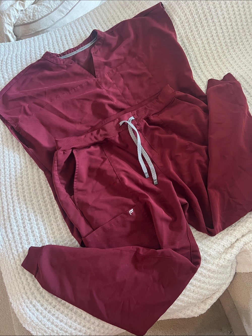Fabletics Maroon Scrub Set with Drawstring Waist and Pockets